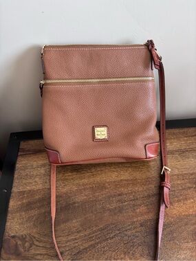Dooney & Bourke Tan/Brown Pebbled Leather Crossbody with Gold Hardware